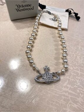 Vivienne Westwood Pearl Necklace with Crystal Orb Pendant